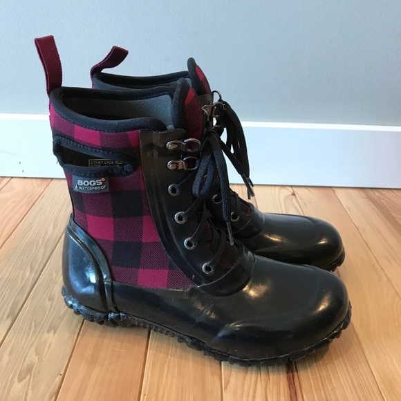 bogs sidney lace plaid rain boots